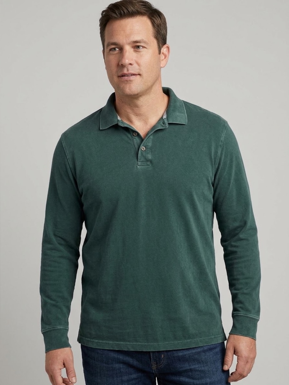 St. John's Bay Dark Green Long-Sleeve Polo Size Medium